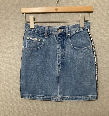 ReVolt Denim A-Line Jean Short Skirt Pockets Front Zip Size 5/6 - Image 1 of 4