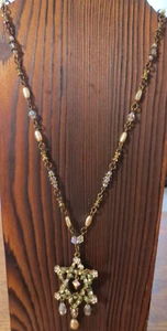 NUOVA Collana Vintage Dolce Romanzo Floreale Smaltata Stella Cristallo SPLENDIDA! HTF - Foto 1 di 7