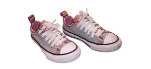 Girls' Converse Chuck Taylor All Star Double-Upper Rainbow Striped Sneakers 11 - Picture 1 of 11