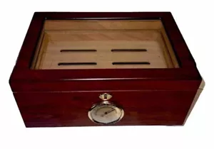 Cigar Humidor Box Wood With Glass & Cedar Hygrometer - Picture 1 of 13