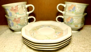 Mikasa Vista~Marika FM 903 (4) Four Saucers & (4) Four Cup/ Mug Set Total 8 Pc - Picture 1 of 24