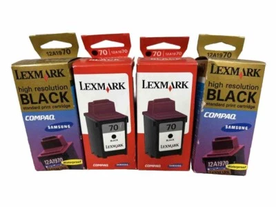 Lot of 4 NEW SEALED Genuine Lexmark 70 Black Ink Cartridge 12A1970 Free Shipping - Image 1 of 3