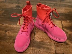 Alexander McQueen Red & Pink Velvet Platform Lace-Up Boots, Size 38 (IT) 8 (US) - Picture 1 of 12