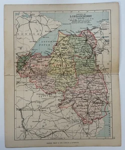 c1888 Londonderry Ireland map by George Philip,  8.5 x 7 Inches, FOLDED  [31676] - Picture 1 of 2
