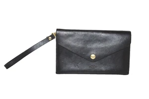 Woolly Made Clutch Wallet Black Leather Portland OR 7.5" x 4.5" Cards Phone - Picture 1 of 8