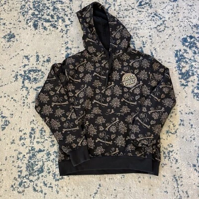 Mujer Talla Pequeña Santa Cruz Pull Over Sudadera con Capucha Negro Bronce Huesos Rosas Logo Foto 1 de 4