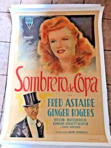 TOP HAT linen backed poster Argentinean 1936 Fred Astaire & Ginger Rogers - Picture 1 of 1