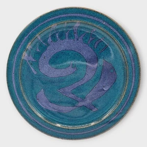 Ancienne assiette en grès poterie brisée Karl Sporck 10" motif abstrait bleu - Photo 1/14
