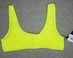 Kendall & Kylie Womens Henley Bikini Top Neon Scoop Neck Ruched Lined NWT L - Picture 1 of 3