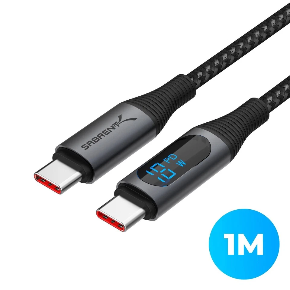SABRENT USB C to USB C Charging Cable with Smart Display, 1M/3.3FT Long, E-Marke - Image 1 of 4