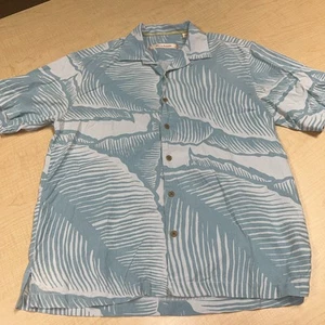 Tommy Bahama 100% Silk Short Sleeve Hawaiian Floral Shirt Teal Large Pristine! - Picture 1 of 6