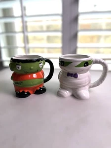 Two Set - Jack O' Lantern Lane Mugs Halloween Mummy , Frankenstein - Picture 1 of 6