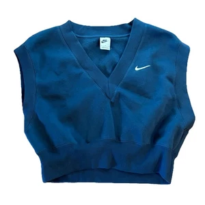 Nike Women’s Navy Blue Crop Sleeveless Sweatshirt Swoosh Vest Logo Size Large - Picture 1 of 6