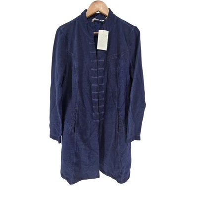 Plumero Soft Surroundings Mujer Azul Marino Algodón Mandarina Cuello Botón Manga Larga L Foto 1 de 4