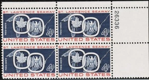 US USA Sc# 1131 MNH FVF PLATE # BLOCK St Lawrence Seaway Great Lakes Map Eagle - Picture 1 of 1