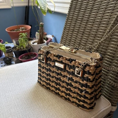 New Kate Spade New York Right Bank Wicker Straw Bag Black/natural Basket Handbag - Image 1 of 4