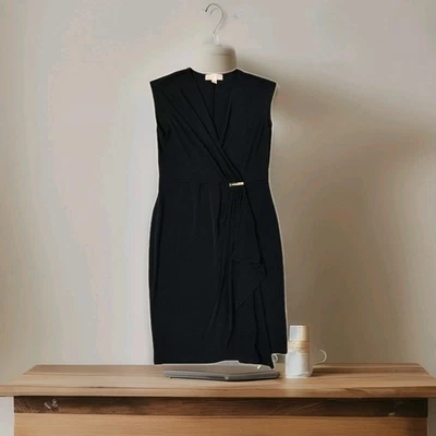 Michael Kors Dress Womens Medium Sleeveless Faux Wrap Ruched Stretch Classic M - Image 1 of 4