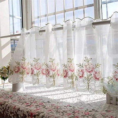  Románticas Cortinas de Encaje Floral Café Bistro Semi Transparente Bordado Encaje Ventana  Foto 1 de 4