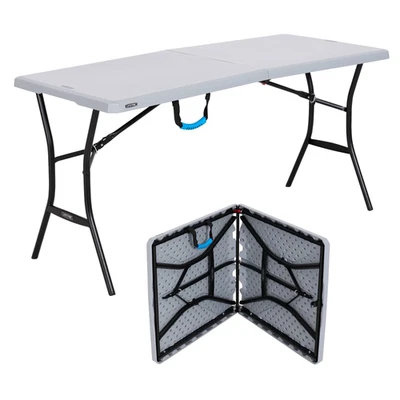 LIFETIME PRODUCTS Lifetime 5-Foot Rectangle Fold-In-Half Table, Gray, Indoor/Outdoor Use