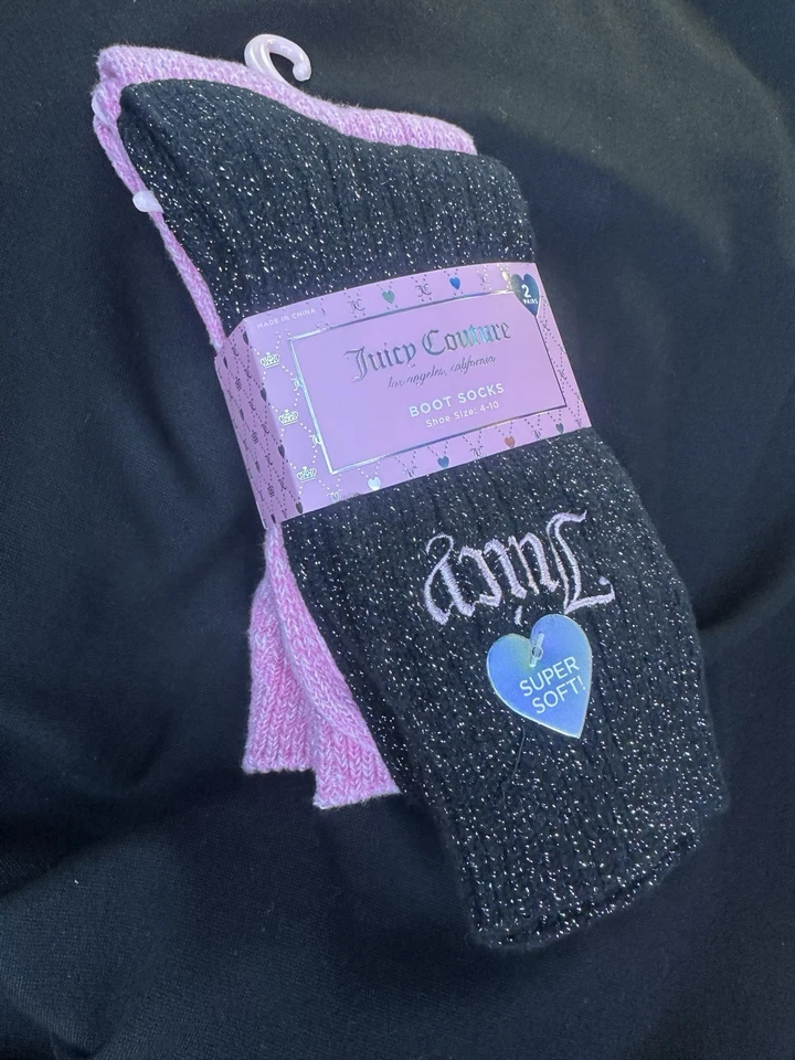juicy Couture Set 2 Pair Boot Socks / Black/ Pink / Super Soft - Image 1 of 1