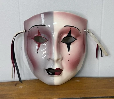 Máscara de pared facial de mimo de cerámica vintage Foto 1 de 4