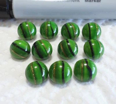 Lot of 11 Antique Green Glass Stripe Buttons 3/8" Diminutive - Image 1 of 4