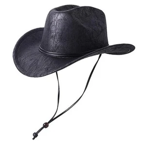 Women Men Leather Western Hat Cowboy Hat Cowgirl hat Wide Brim Hat with - Picture 1 of 5