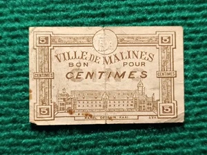 BILLET BELGIQUE D'URGENCE - 5 Centimes - MALINES 1917 - TB - Imagen 1 de 2