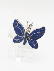 Sterling Silver Lapis Lazuli inlay Articulating Butterfly Pin-Brooch U342 - Picture 1 of 12