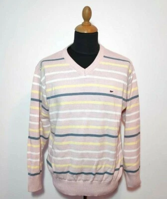 Suéter de algodón Lacoste a rayas Orgullo talla L cuello en V rosa pulóver jersey pulóver Foto 1 de 4