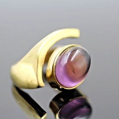 Anillo de latón de diseñador étnico amatista natural, anillo tribal joyería boho EE. UU. 6,5 Foto 1 de 4