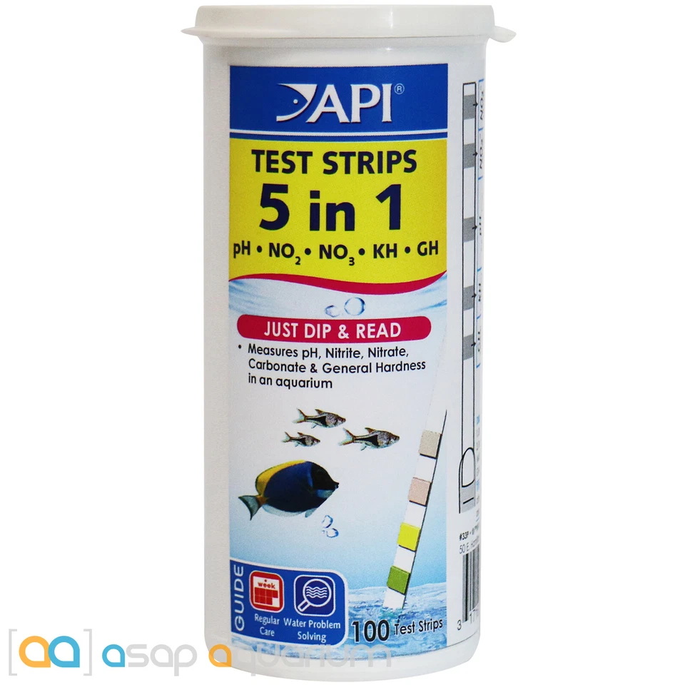 API 5 in 1 Aquarium Test Strips 100 Count pH KH GH Nitrate Freshwater Saltwater - Image 1 of 1