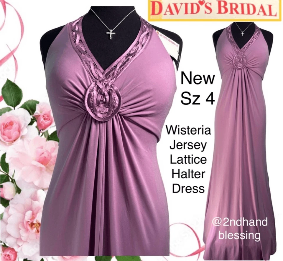 NWT David’s Bridal formal dress, bridesmaid, prom, wisteria/purple halter - Image 1 of 4