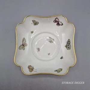 VTG Limoges France Porcelain Square 6.25" Bowl, Butterfly Moth Insect, Gold Rim - Picture 1 of 12