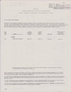 1966 DODGE CHARGER factory dealer price bulletin w/ option codes Mopar 383 Hemi - Picture 1 of 1