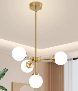 Deyidn Gold 4-Light Globe Sputnik Chandelier w/ Milk Glass Shades - Picture 1 of 3