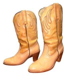 FRYE Vintage Bear Claw Cowboy Western Boots Women SZ 9.5 Cream Tan 7078 USA