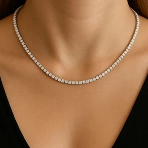 7.51 Ct 100% Natural Diamond Tennis Necklace | White Gold | 17.5″| Made In UK - Picture 1 of 15