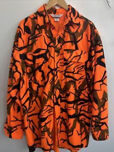 Vintage Rare LL Bean Blaze Orange Predator Camo Hunting Button Shirt Large USA