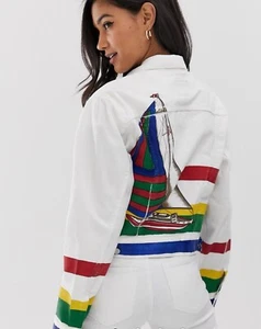 Polo Ralph Lauren White Denim trucker Jacket Sailboat Sz M Rare! CP-93 Regatta - Picture 1 of 12