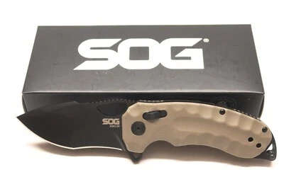 SOG Kiku XR Combat Folder Pocket Knife Cryo CTS-XHP 12-27-05-57 Tan G10 NIB - Image 1 of 4
