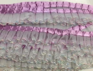 1&1/2" WHITE ORGANZA MULTI COLOR EDGE LAVENDER SATIN FABRIC TRIM 10 YARDS - Picture 1 of 1