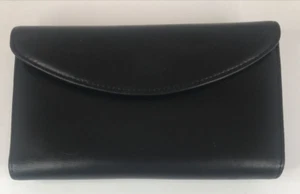 Dopp Trifold Black Gen Leather Vintage Wallet Women's Zip Kiss Clasp Check Book - Picture 1 of 12