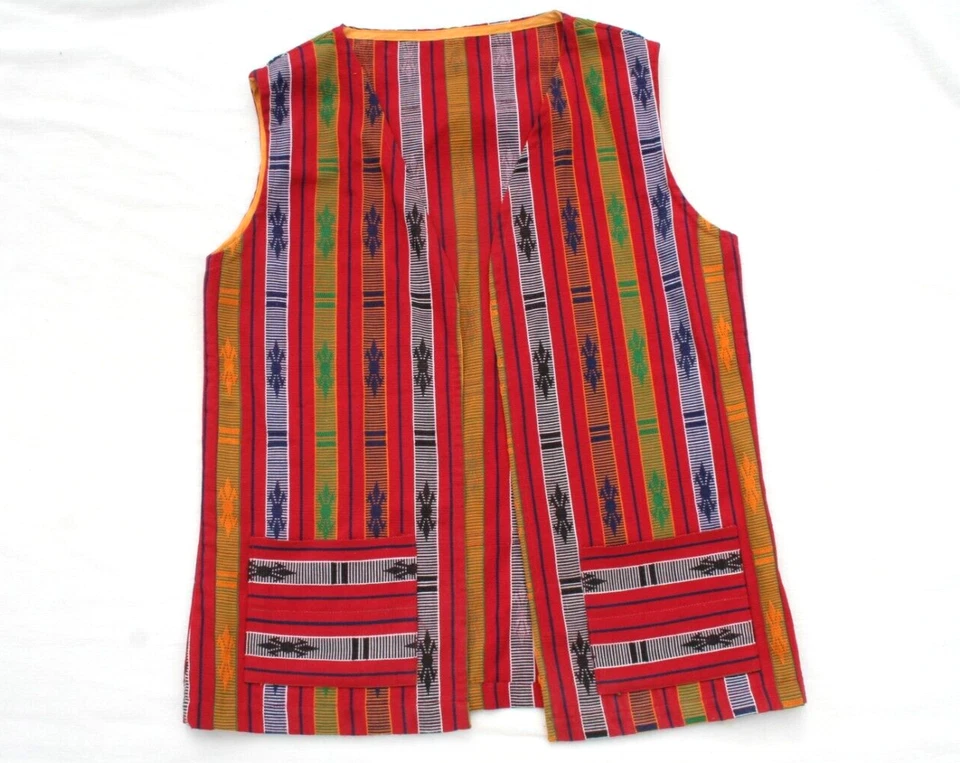 CHALECO DE REGGAE HIPPIE DE COLECCIÓN BRILLANTE PATRÓN GEOGRÁFICO SE ABRE BOHO INDIE SIN MANGAS L Foto 1 de 4