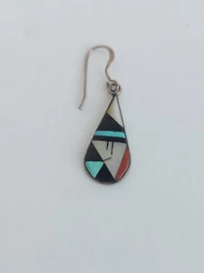 Native American Zuni Vintage Sterling Silver Multi-Stone Inlay SINGLE EARRING - Picture 1 of 6
