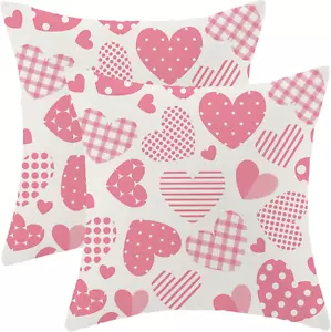 Valentines Pillow Covers 16X16 Inch Set of 2 Pink Love Heart Valentine'S Day Dec - Picture 1 of 27
