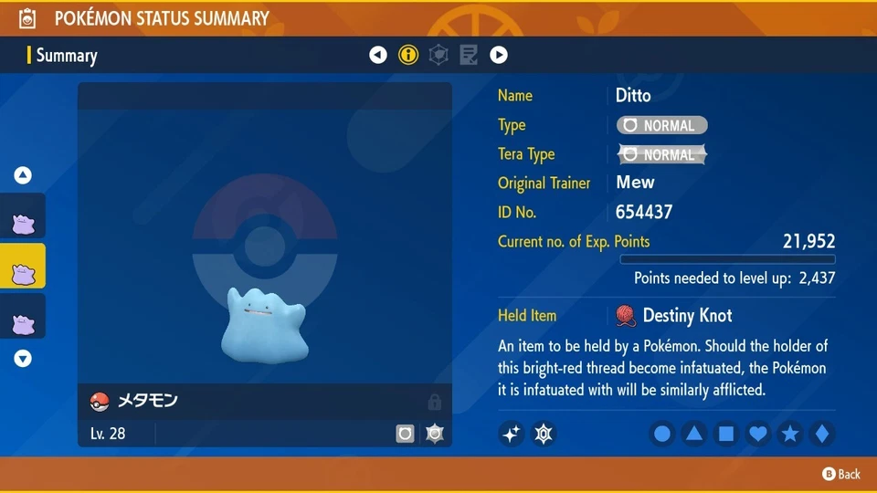 Shiny 6IV JPN Region Masuda Ditto Destiny Knot Pokemon Scarlet/Violet Home