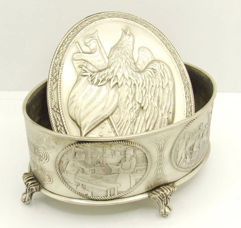 Jeweler Box Footed The American Freedom Box Sterling Silver Founding Fathers '76 Cover