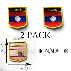 Paquete de 2 PARCHES DE BANDERA laos HIERRO EN PAÍS BORDADO BANDERA MUNDIAL - Imagen 1 de 1