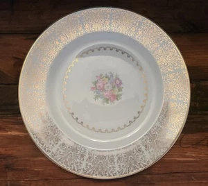 Set of 3 Vintage Homer Laughlin Gold Lace Service Plates Floral 10 1/8" Diameter - Picture 1 of 10